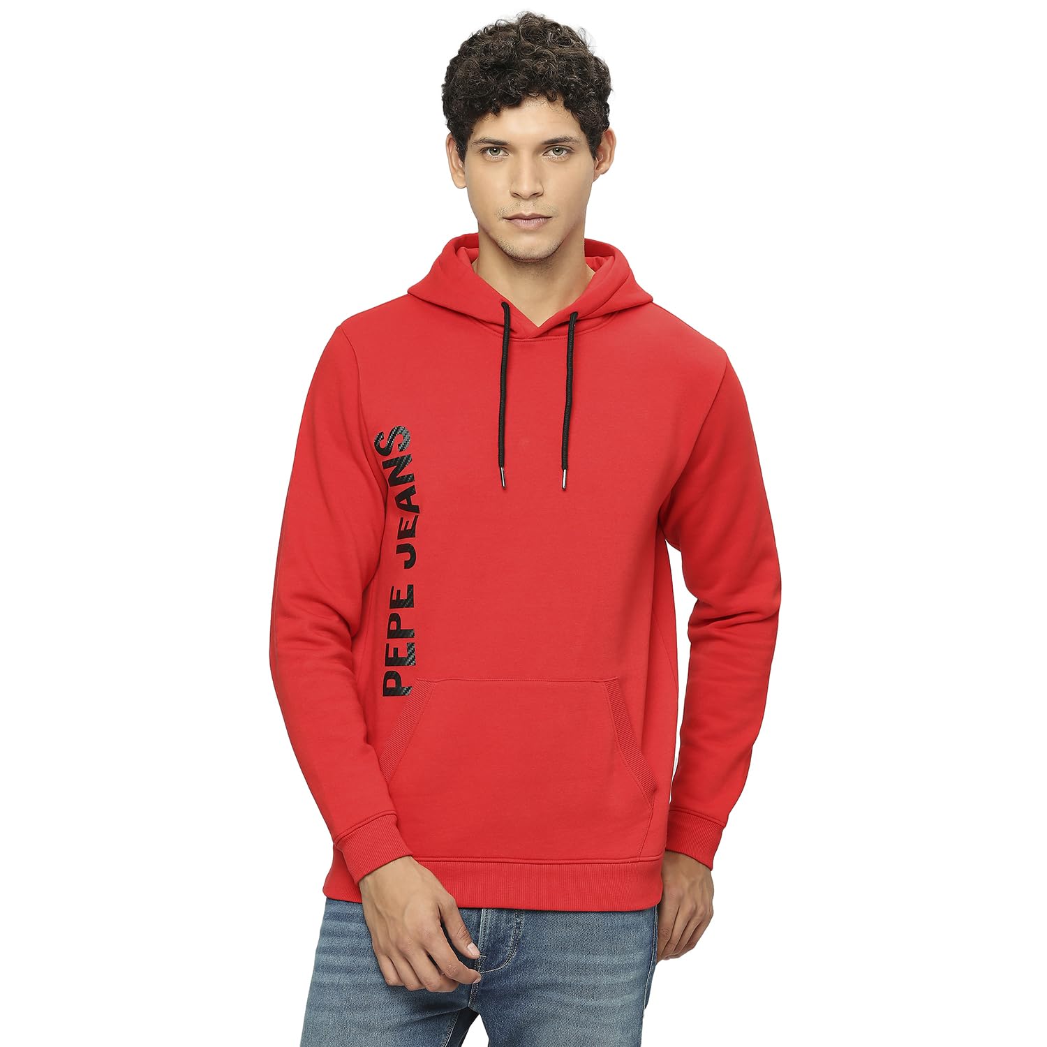 Pepe Jeans MenS Cotton Blend Hooded Neck Sweatshirt (Pm582632_Red_Classic