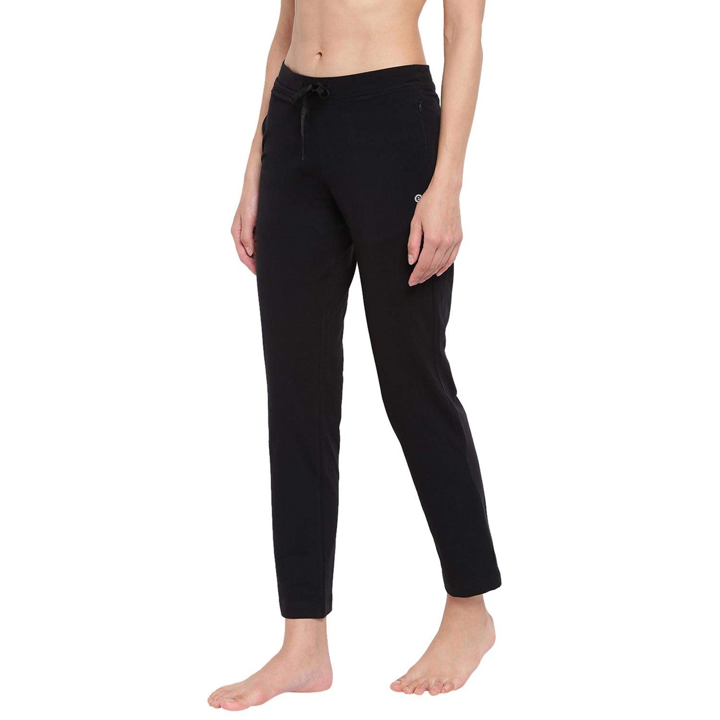 Enamor Essentials Womens Mid Rise Slim Fit Straight Leg Breathable Stretch Cotton Lounge Pants with Drawstring and Invisible Zip