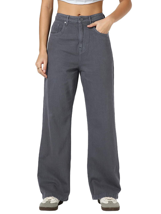 Bewakoof Womens Solid Straight Fit Pure Cotton Jeans_1004046_Grey_34