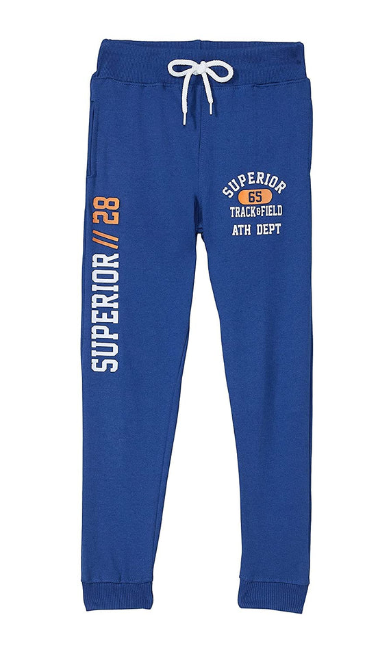 T2F Boys Regular Fit Printed Cotton Joggers Track Pants Royal Blue
