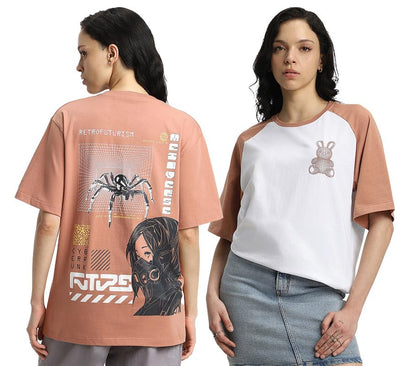 Juneberry Pure 100% Cotton Oversized Loose Baggy Fit Drop Shoulder Latest Aesthetic & Cool Graphic Prinred Half Sleeve T-Shirts