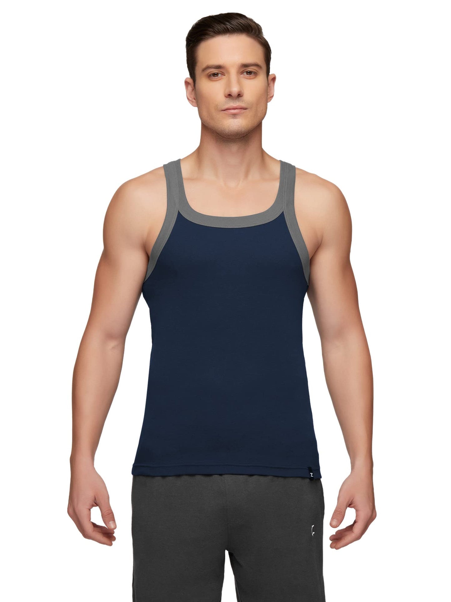 XYXX Mens Super Combed Cotton Square Neck Knitted Vest - High Moisture Absorbing Innerwear for Men with Anti-Bacterial Silver F