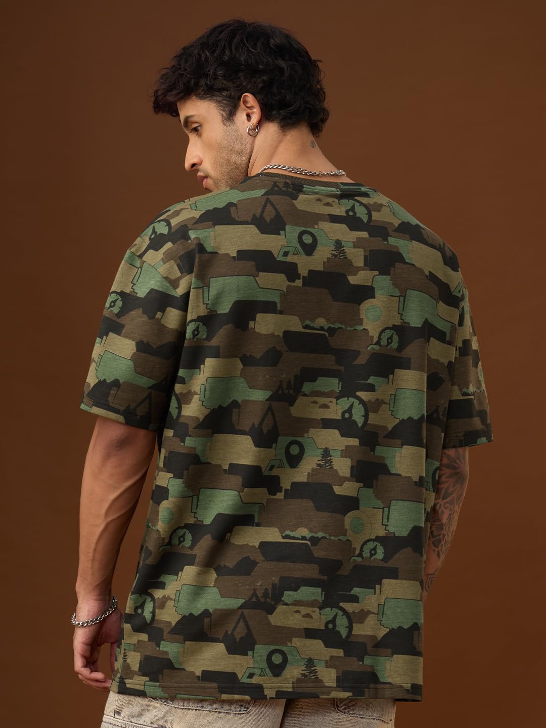 The Souled Store Thar: Off-Road Men and Boys Short Sleeves Round Neck Graphic Printed Camouflage Oversized T-Shirt