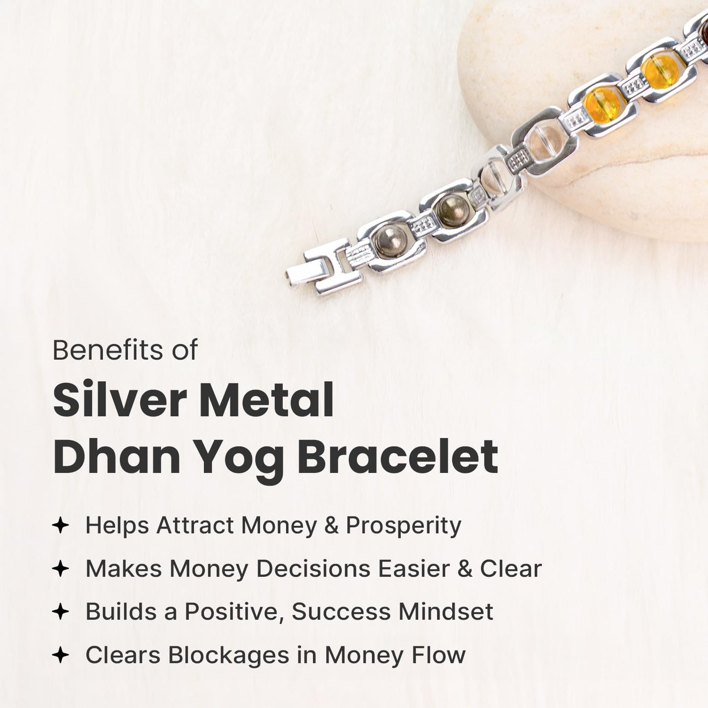 Astrotalk Metal Dhan Yog Bracelet (Silver) | Attracts Wealth & Financial Prosperity | Pyrite, Citrine, Tiger Eye, Quartz,Hematite & Aventurine Astrology Bracelet for Man & Woman | Gift for Man & Woman