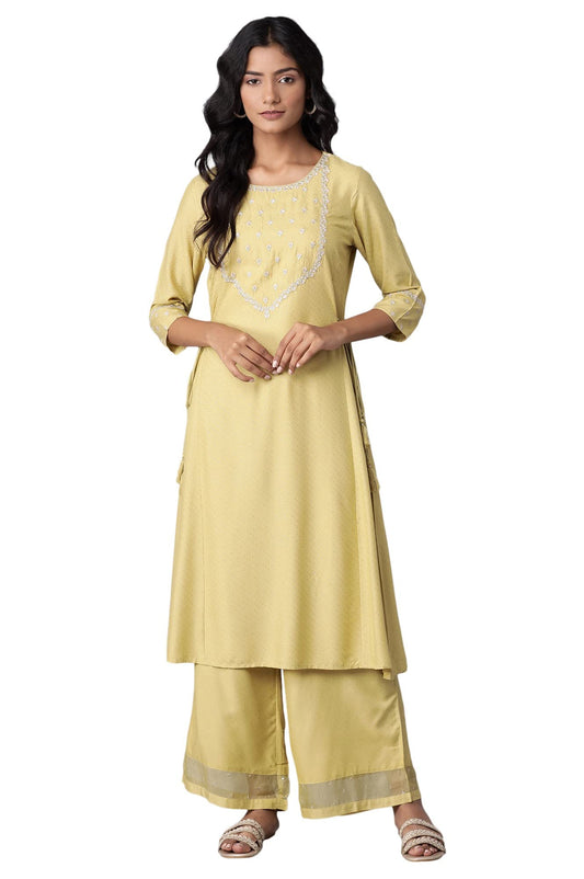 W for Woman Women's Viscose Solid Panelled A-line Kurta