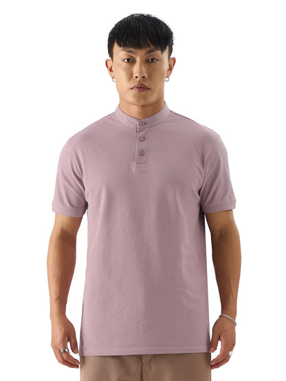 The Souled Store Solids: Dusty Peach Men and Boys Short Sleeve Regular Fit Mandarin Collared Neck Polos Mens Polos Plain Tees C