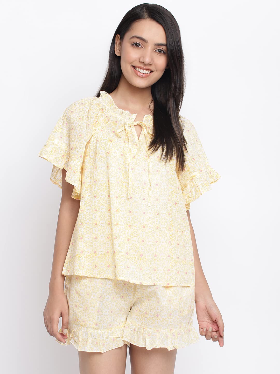 Fabindia Women Cotton Hand Block Printed Set Yellow_M