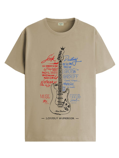 ADRO Guitar Design Printed T-Shirt for Men - 100% Cotton, Regular Fit, Soft Breathable Fabric | RN23-M-GTR-BE