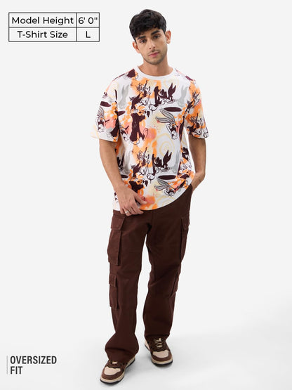 The Souled Store Official Looney Tunes: Bugs Bunny Men and Boys Short Sleeves Round Neck Multicolor All Over Printed Cotton Over