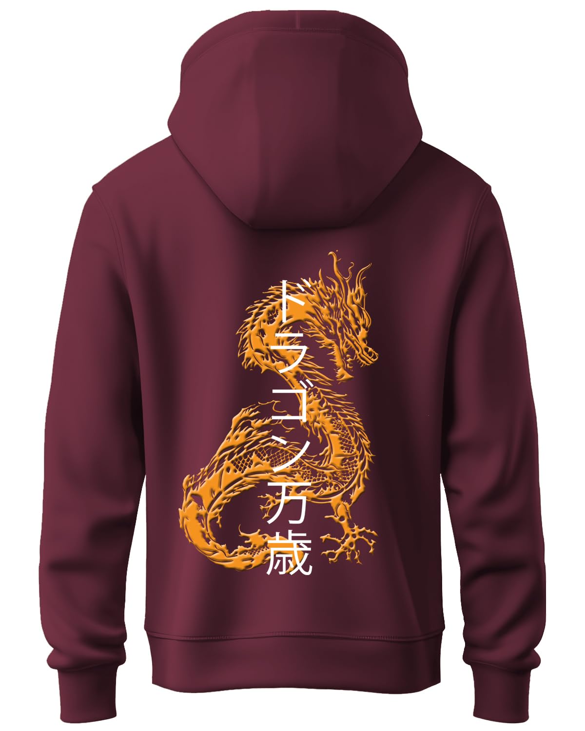 ADRO Mens Hoodies with Hail The Dragon Puff Backside Printed, 100% Cotton 340GSM. (H23-M-DRA-MR_Maroon)