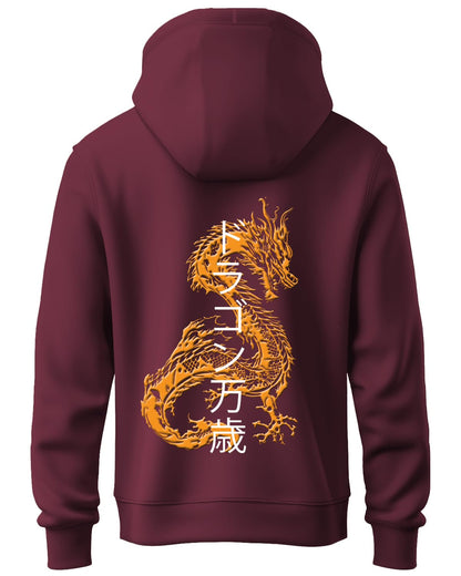 ADRO Mens Hoodies with Hail The Dragon Puff Backside Printed, 100% Cotton 340GSM. (H23-M-DRA-MR_Maroon)