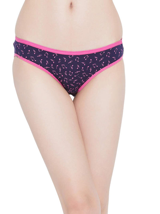 Clovia Womens Cotton Cotton Mid Waist Printed Bikini Panty (PN2519R08_Blue_L)