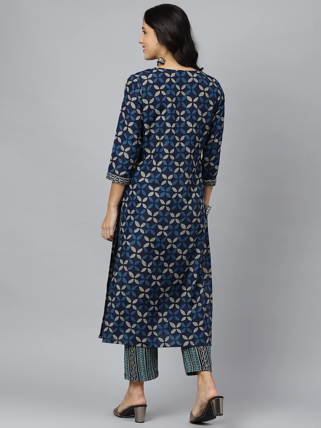 ANNI DESIGNER Women's Cotton Blend Printed Straight Kurta with Pant (Toni Bill Nw)