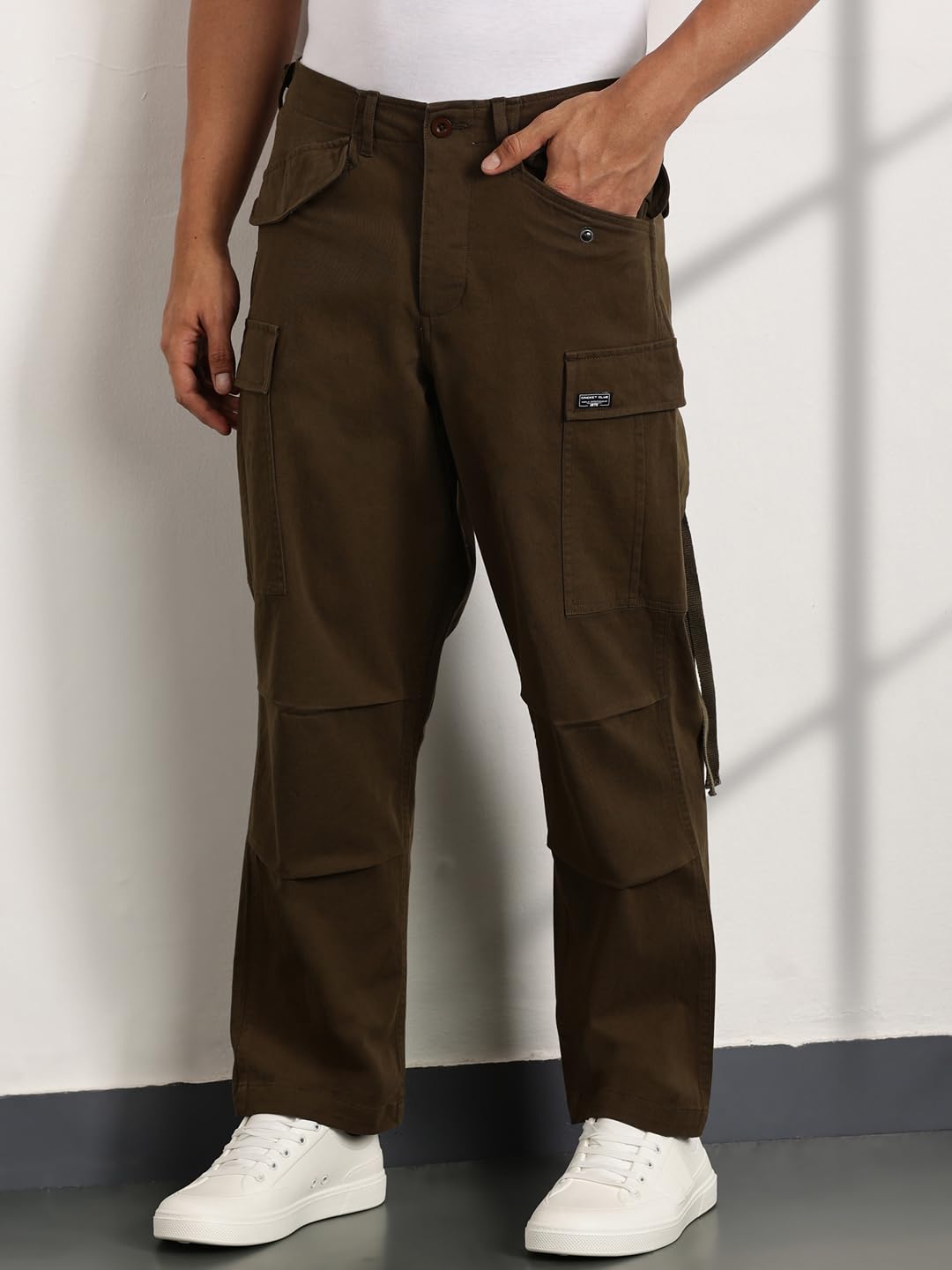 Thomas Scott Loose Fit | 6 Pockets | Cargo Pants | Solid Colors | Cricket Club | 100% Cotton | Pants for Mens Olive