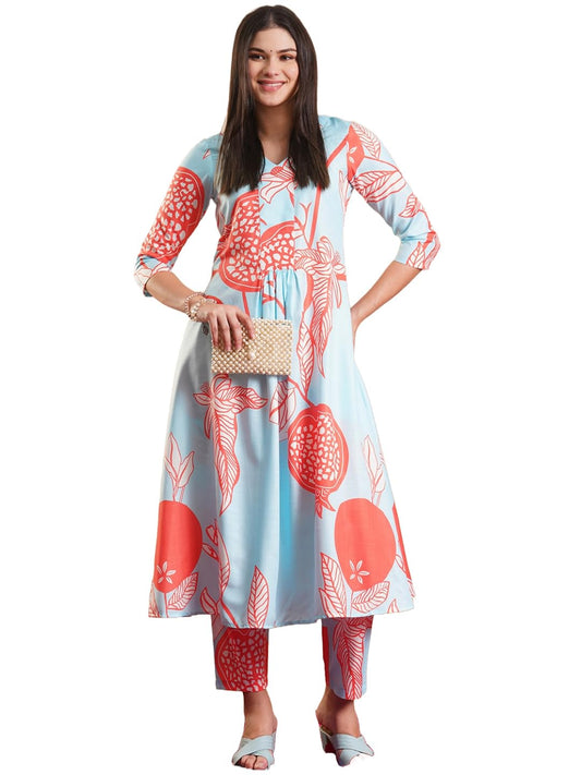 ANNI DESIGNER Women s Rayon Blend Kurta with Pants, Orange, L