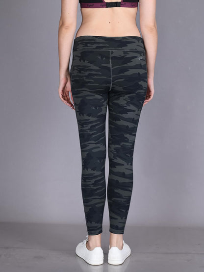 Lyra WomenS Polyester Activewear Sports Ankle Length Tights Grey Camouflage