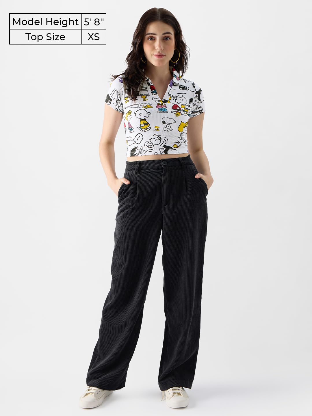 The Souled Store Official Peanuts: Playtime Women and Girls Short Sleeve All Over Print Slim Fit Cropped Polos White