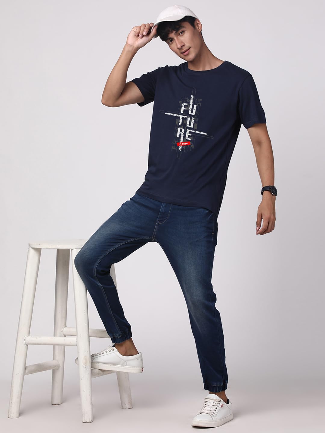 ADRO Men's Graphic Printed 100% Cotton T-Shirt - Regular Fit, Printed T-Shirts for Men (RN24-FTR-NB_Navy)
