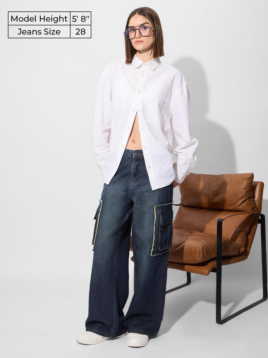 The Souled Store Wideleg Jeans : Sulphur Blue Wash Women and Girls Wide Leg Fit Cotton Cargo Jeans