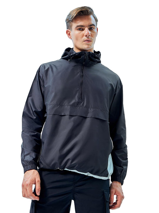 Bewakoof Air 1.0 Mens Color Block Oversized Fit Full Sleeve Hooded Neck Nylon Windcheater Jacket_ 611073 White XL