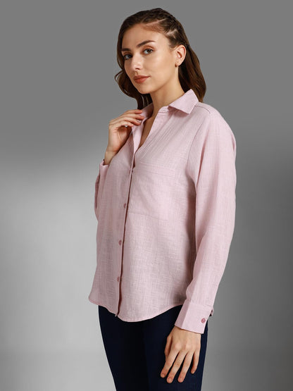 HIGH STAR Womens Oversized Fit Shirt (HSWSHW23509_PN_Pink