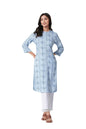 W For Women Blue Geometric Printed Straight Shirt Kurta And Straight Pants Set