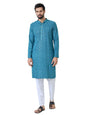 See Designs Mens Full Sleeve Mandarin Collar Men Dark Blue Embroidered Mandarin Collar Straight Long Kurta - Festive Collection