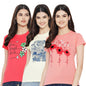 Preneum Womens Cotton Regular Fit Latest Graphic Stylish Printed Short Sleeves Casual T-Shirt || Trendy (Pack 3), Pink & Off Wh