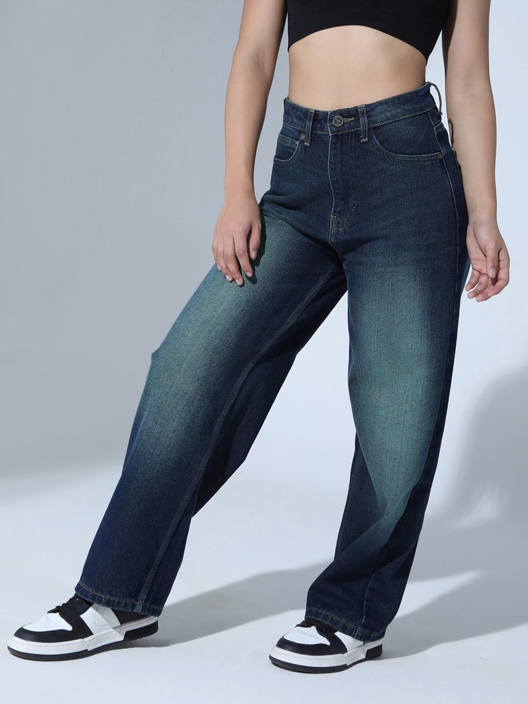 Hubberholme Women Blue Cotton Relaxed Fit High-Rise Jeans