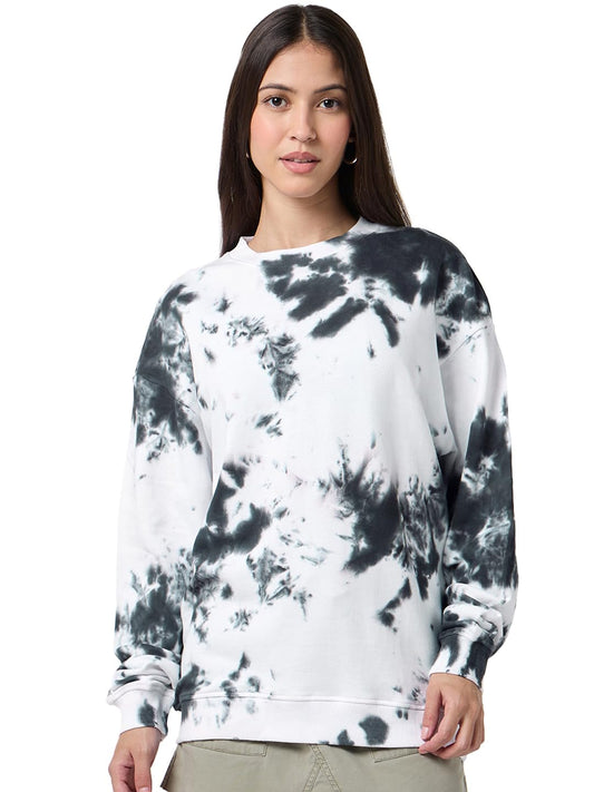 Bewakoof Womens Self Design Oversized Fit Full Sleeve Round Neck Cotton Blend Sweatshirt_682768_Grey_2XL