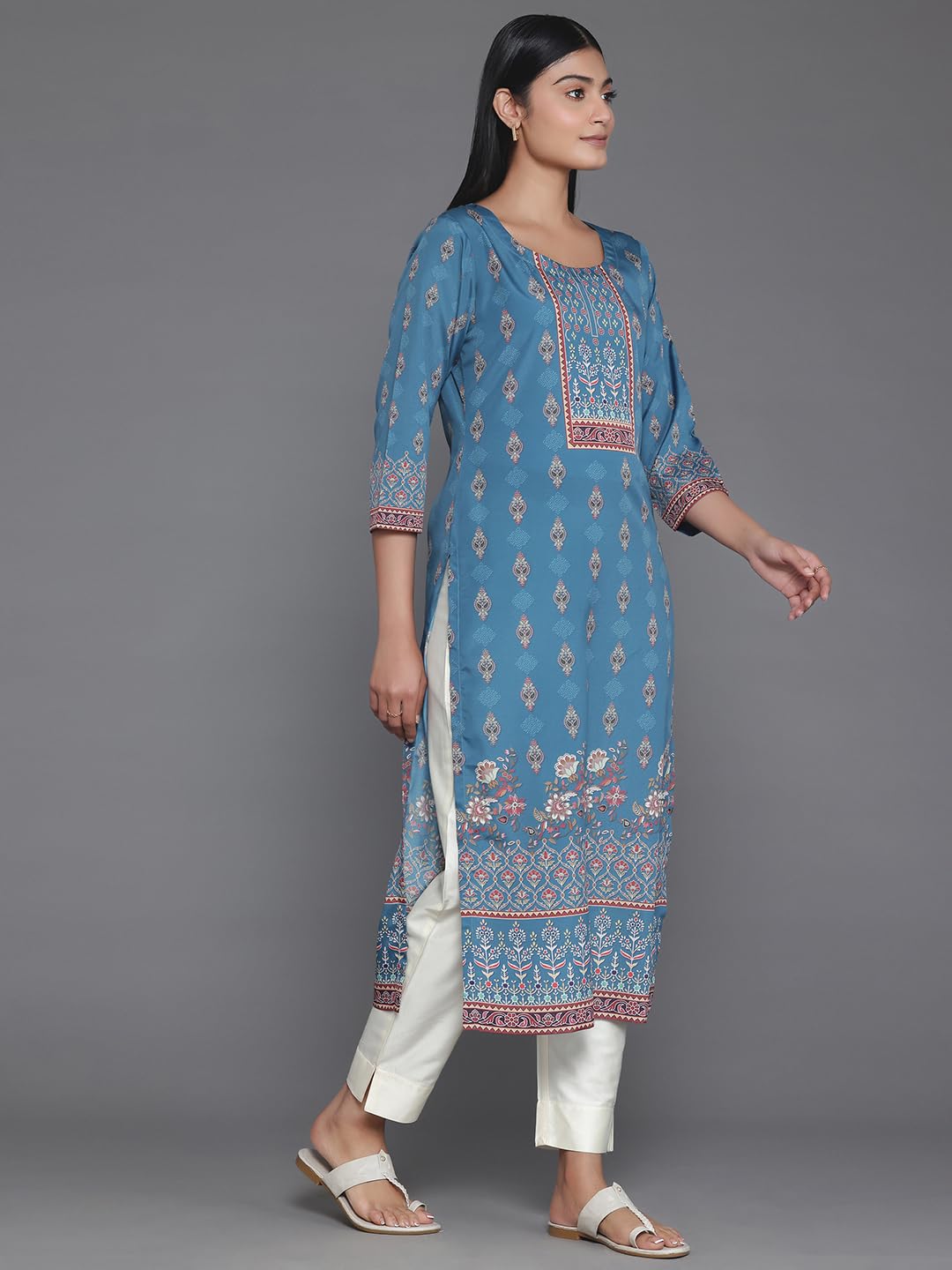 Libas WomenS Crepe Printed Straight Kurta (26560_Teal