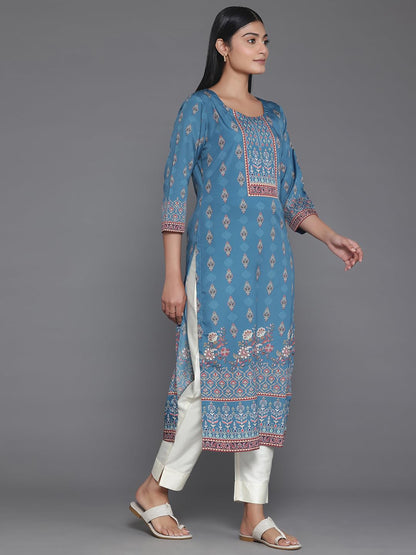 Libas WomenS Crepe Printed Straight Kurta (26560_Teal