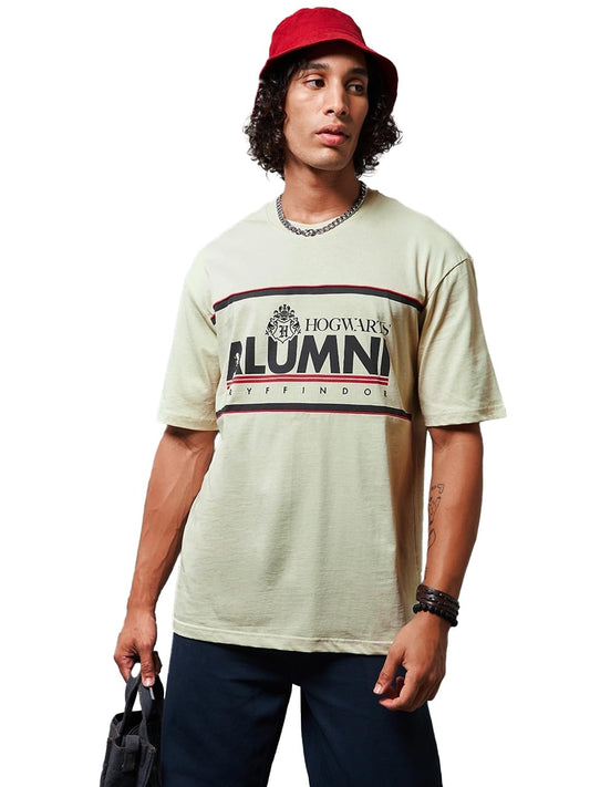 Bewakoof Official Harry Potter Merchandise Mens Graphic Printed Oversized Fit Half Sleeve Round Neck Cotton T-Shirt_627892_Beig