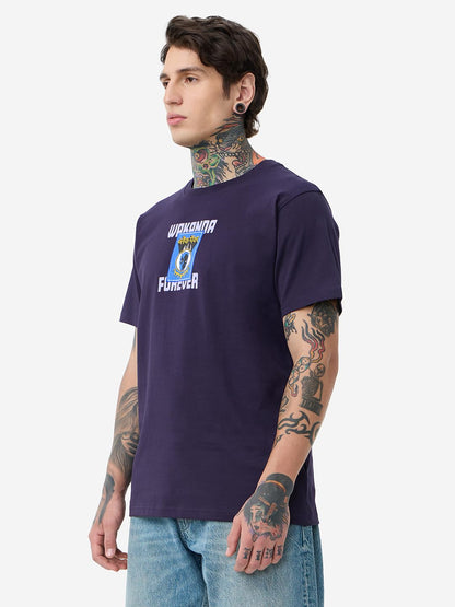 The Souled Store Black Panther: Wakanda Forever Men and Boys Short Sleeves Round Neck Purple Graphic Printed Regular Fit Cotton