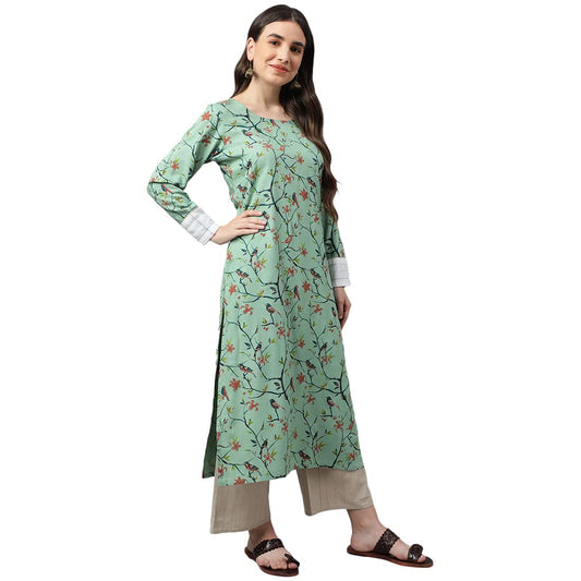 idaLia Multicolour Bird Print Rayon Kurta