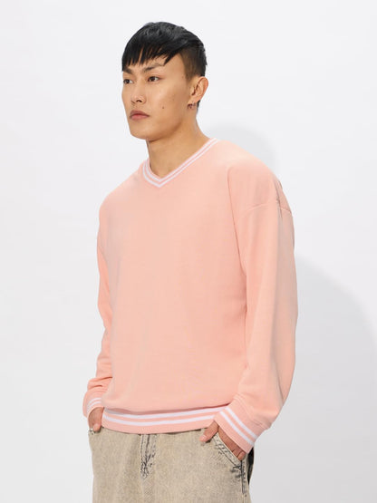 The Souled Store Nude Pink Men and Boys Long Sleeves Round Neck Cotton Blend Oversized Sweatshirts