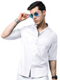 Pinkmint Cotton Soild Shirt for Men Long Sleev Spread Collar Pattern Formal Shirt, Casual Wear Off White