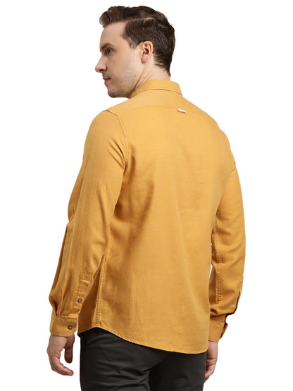 Turtle Men Cotton Lyocell Mustard Solid Slim Fit Full Sleeve Casual Shirt