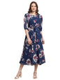 Preneum WomenS Maxi Fit & Flare Latest Style Print Georgette Regular Sleeves Casual Summer Maxi | Festival & Occasion, Light Bl