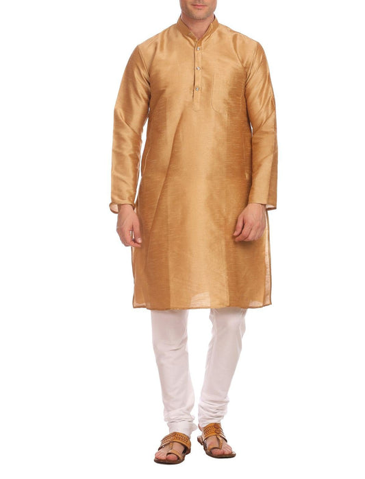 WINTAGE Mens Banarasi Art Silk Bandhgala Festive and Casual Light Gold Kurta Churidar Pajama Pyjama