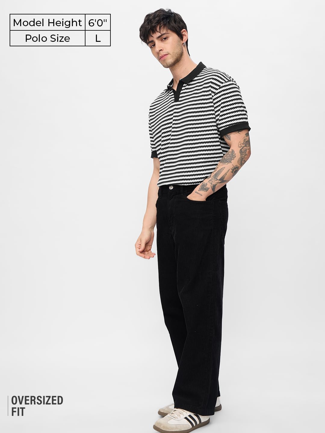 The Souled Store Jacquard Polo: Monochrome Men and Boys Short Sleeves Collared Neck Striped Cotton Blend Streetwear Trendy Drop