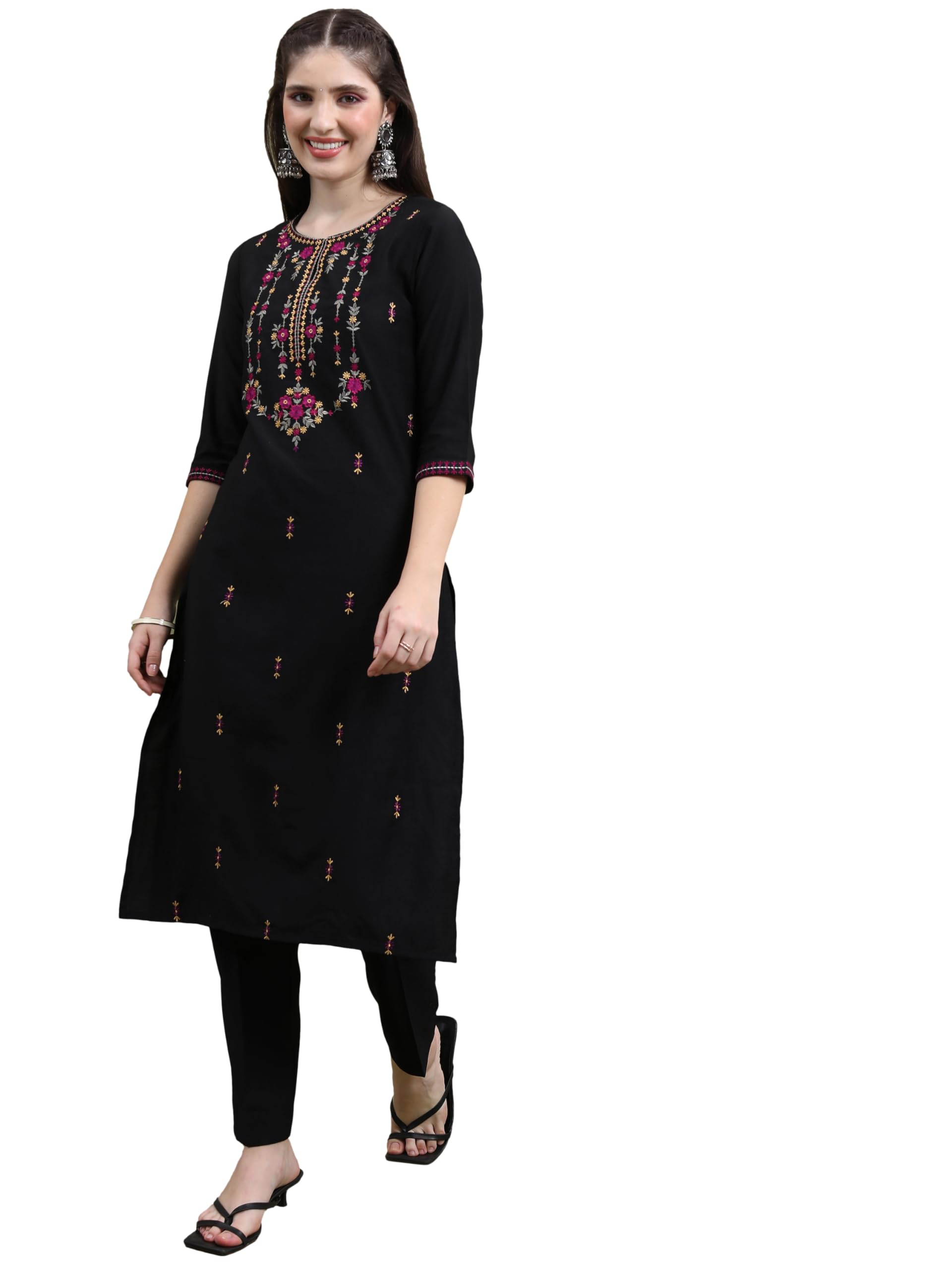 Ketch Women Threeforth Sleeve Regular Fit Ethnic Set Khk3000927 Black S