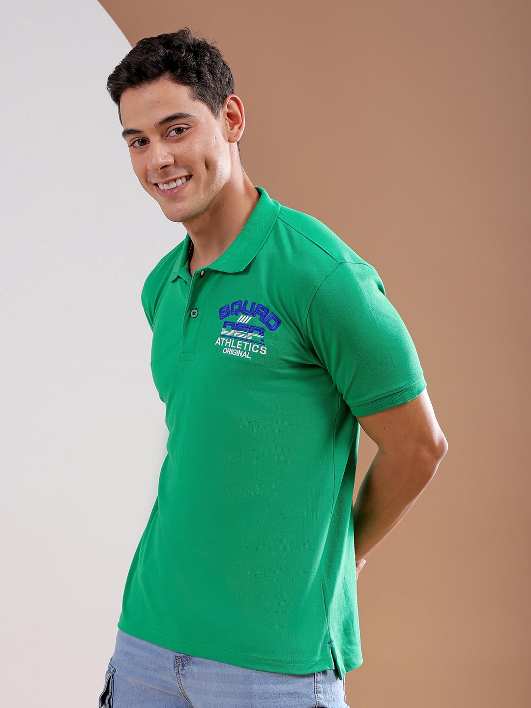 The Indian Garage Co Men Slim Fit Placement Embroidery Polo Collar Tshirt Green