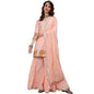 ishin Women's Pure Cotton Embroidered Gotta Patti Peach Checked Print Straight Kurta suit set With Dupatta & Sharara