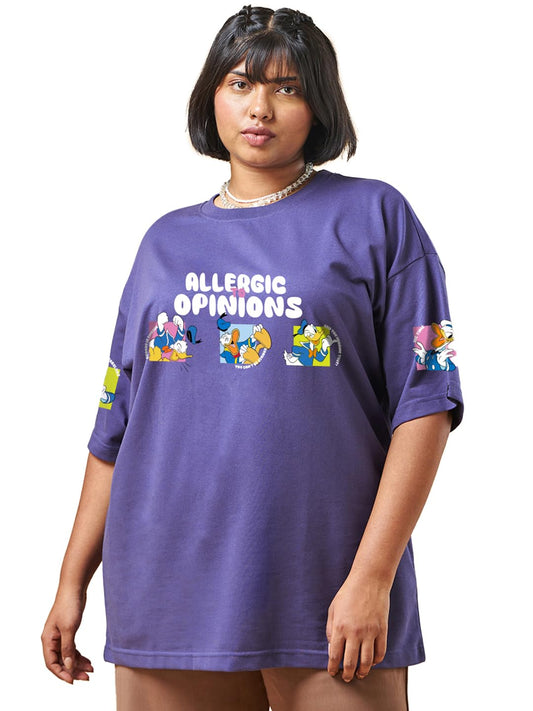 Bewakoof Heavy Duty 1.0 Official Disney Merchandise Womens Graphic Print Oversized Fit Half Sleeve Round Neck Cotton Terry Plus