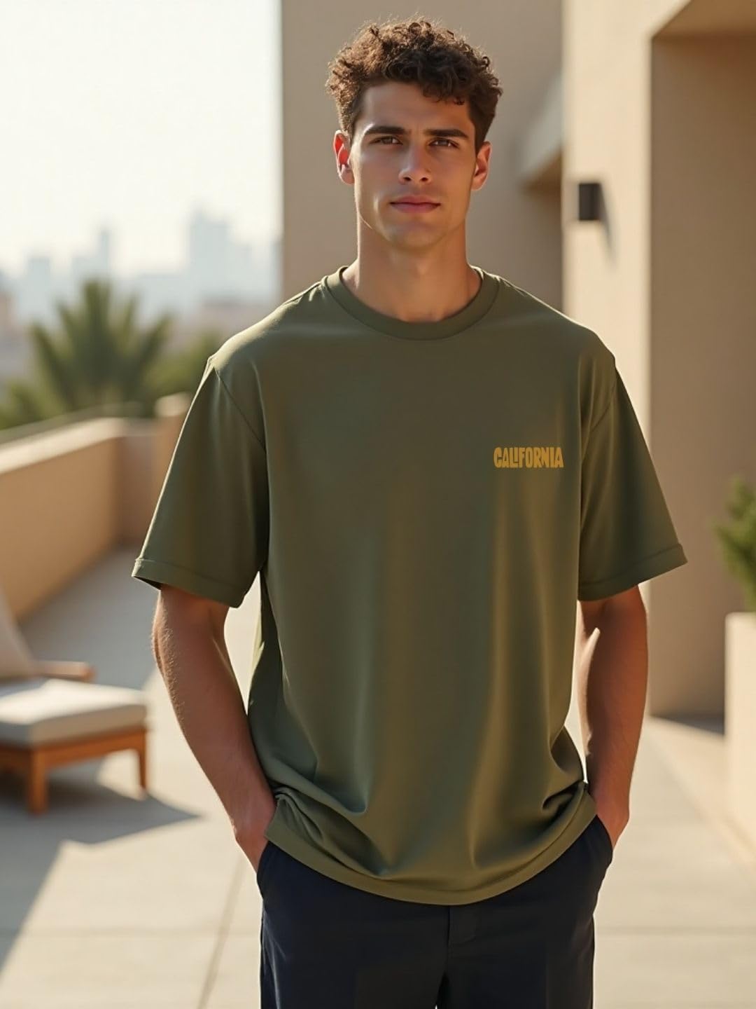 Nobero Men Cotton Graphic Print Oversized Fit T-Shirt (1M-Twrt-C0910-Og_Olive Green_1