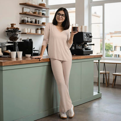 BlissClub AirMelt TM Apple Hem Tee | V-Neck | 3/4 th Sleeves | Apple Hem Bottom | Easy Drape | Weightless Fabric | Cool-to-Touch