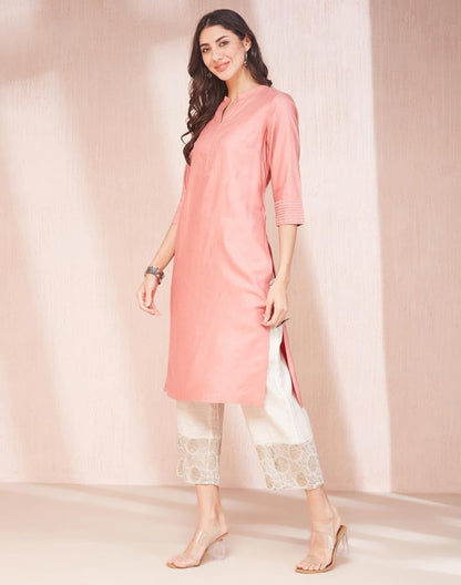 Fabindia WomenS Viscose Silk Solid Regular Kurta (1038026Peach_Peach