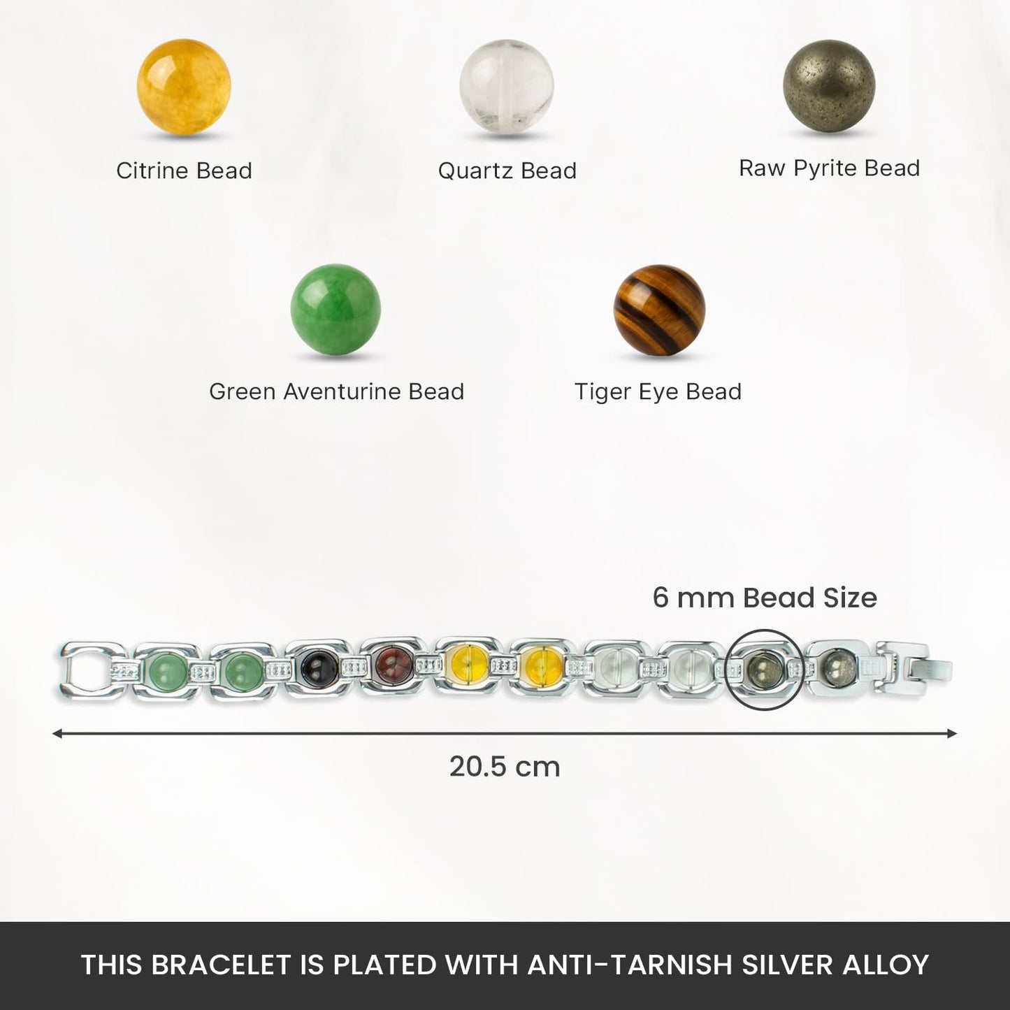 Astrotalk Metal Dhan Yog Bracelet (Silver) | Attracts Wealth & Financial Prosperity | Pyrite, Citrine, Tiger Eye, Quartz,Hematite & Aventurine Astrology Bracelet for Man & Woman | Gift for Man & Woman