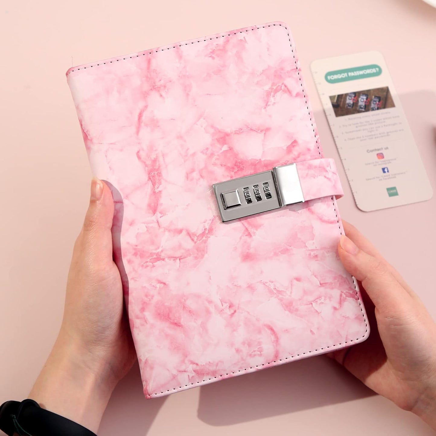 AccuPrints Marble Pattern Lock Diary Writing Notebook,A5 Fancy PU Leather Planner, Personal journals Combination Lock Secret,Gif